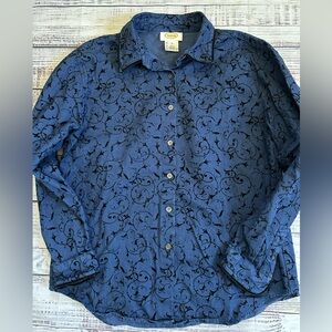 Talbots‎ Royal Blue Button Down with Black Velvet Swirls